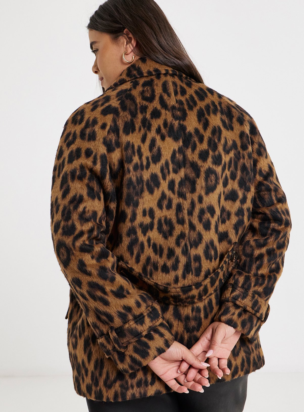 SIMPLY BE Double Breasted Faux Wool Animal Print Pea Coat 10 - Image 2 thumbnail